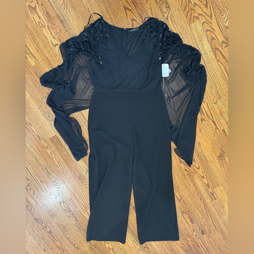 Elegant Black Jumpsuit with Sheer Sleeves